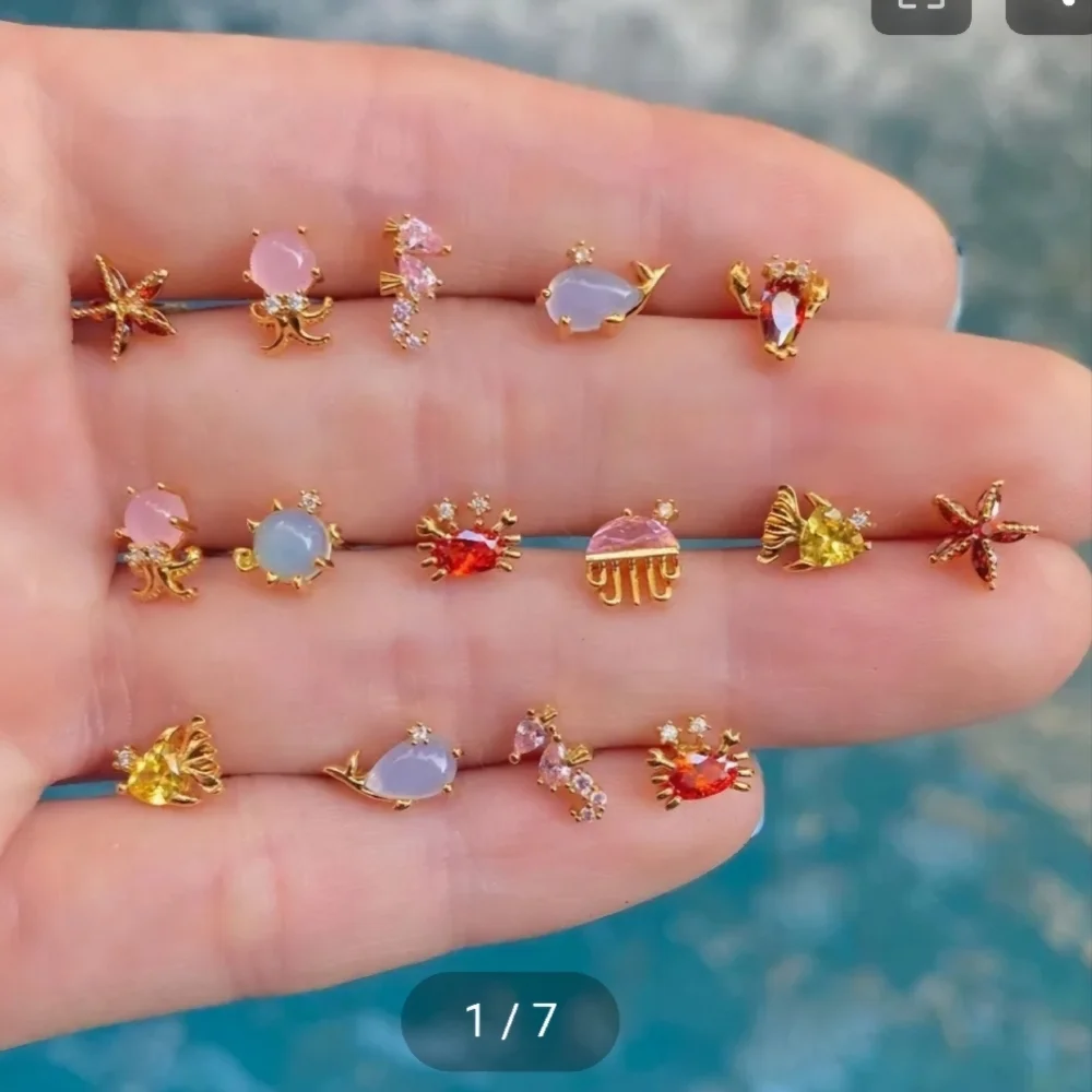 Tiny Ice Cream Cone Earrings with Multicolor Rhinestones - Picture 4 of 10